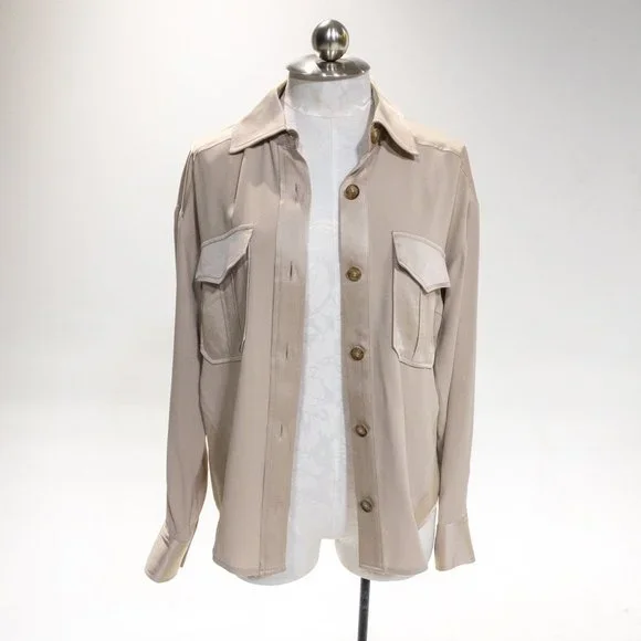 Veronica Beard M Luxe Crepe Button Down Blouse Long Sleeve Shirt Sand size 6 - Picture 12 of 16